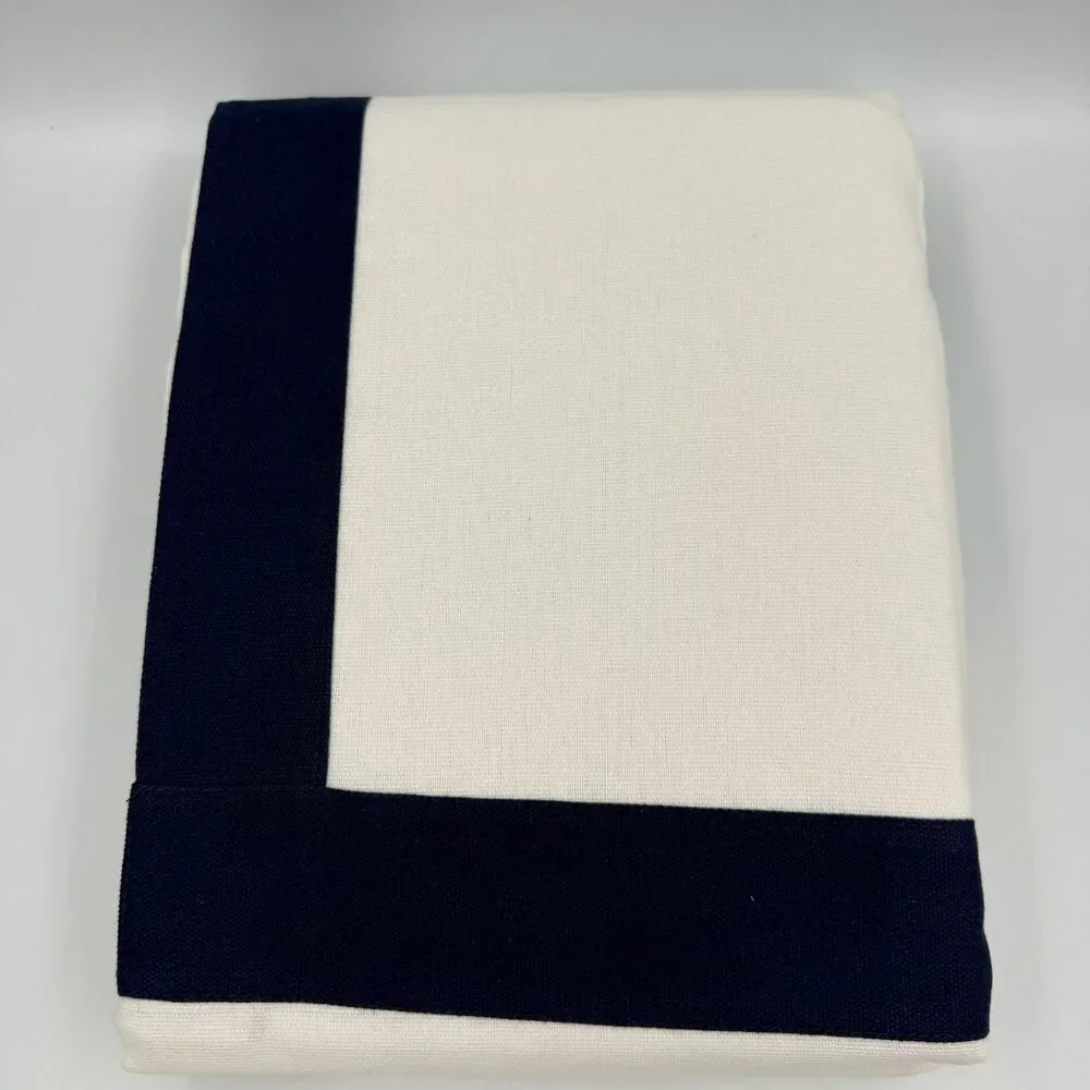 Madison Park Shower Curtain 72 x 72 100% Cotton White Navy Border Luxury Hotel